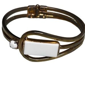 Vintage Gold and Milk White Clamper Cuff Bracelet Collectible Jewelry